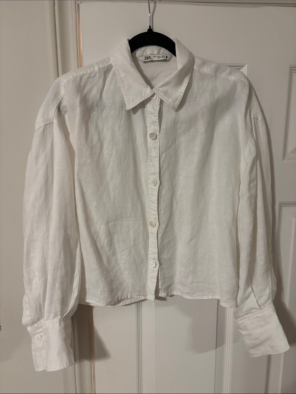 Zara White Linen Relaxed Button-Down Shirt